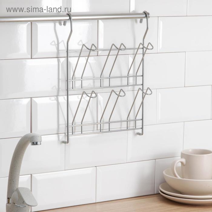 Держатель на рейлинг на 6 предметов: для кружек, стаканов, 34&times;24 см, d=16 мм, цвет хром зеркальный