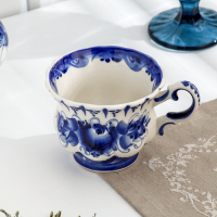 Чайная пара "Шатер", гжель, фарфор, 9х15 см Чайная пара "Шатер", гжель, фарфор, 9х15 см