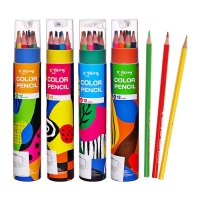 Карандаши 12 цветов, в тубусе, шестигранные, деревянные, Абстракция Карандаши 12 цветов, в тубусе, шестигранные, деревянные, Абстракция