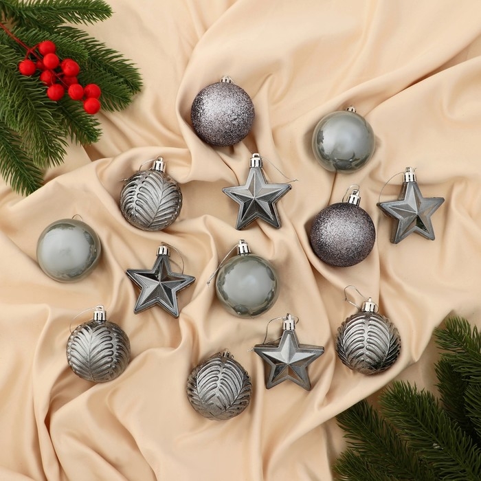 Набор украшений пластик 13 шт Набор украшений пластик 13 шт "Мелодия" звезда, 6 см, серый