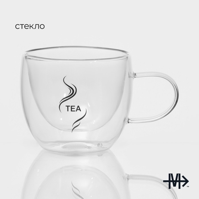 Кружка стеклянная с двойными стенками Magistro &laquo;Дуо. Tea&raquo;, 200 мл, 12,5&times;9&times;7,5 см