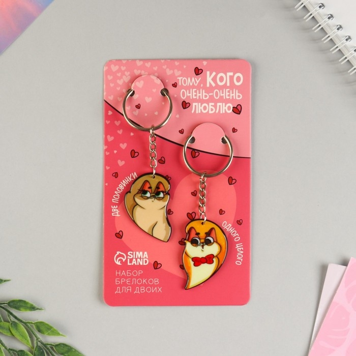 Брелок для ключей парный &laquo;Тому кого очень очень люблю&raquo;, акриловый, 13,3 х 8