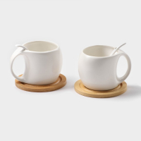 Набор чайный керамический на деревянной подставке «Эстет», 6 предметов: 2 чашки 200 мл, 2 подставки 9,5 см, 2 ложки, цвет белый Набор чайный керамический на деревянной подставке «Эстет», 6 предметов: 2 чашки 200 мл, 2 подставки 9,5 см, 2 ложки, цвет белый