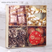 Набор украшений пластик 16 шт "Сюрприз" (4 подарка, 4 шишки, 4 шара, 4 палочки)