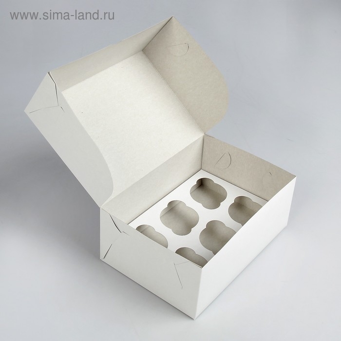Упаковка на 6 капкейков без окна, белая 25 х 17 х 10 см Упаковка на 6 капкейков без окна, белая 25 х 17 х 10 см