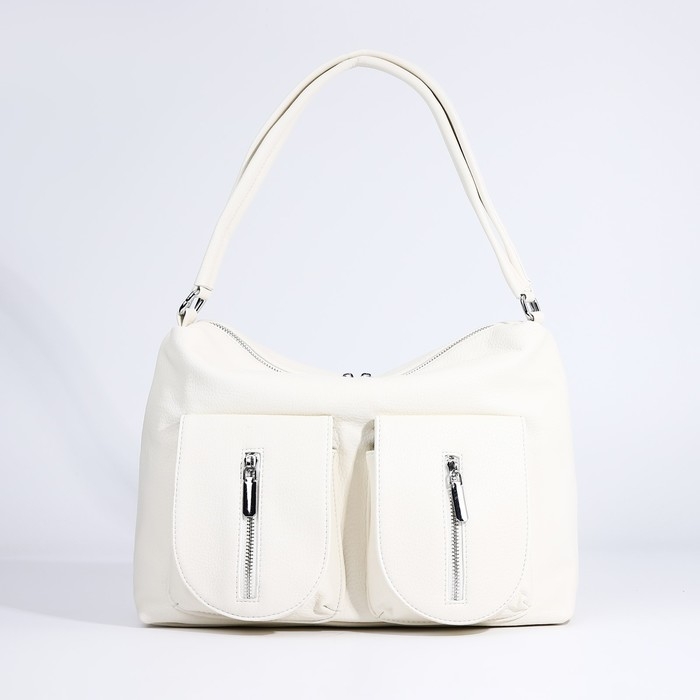 Сумка-тоут на молнии, 3 наружных кармана, цвет белый Сумка-тоут на молнии, 3 наружных кармана, цвет белый
