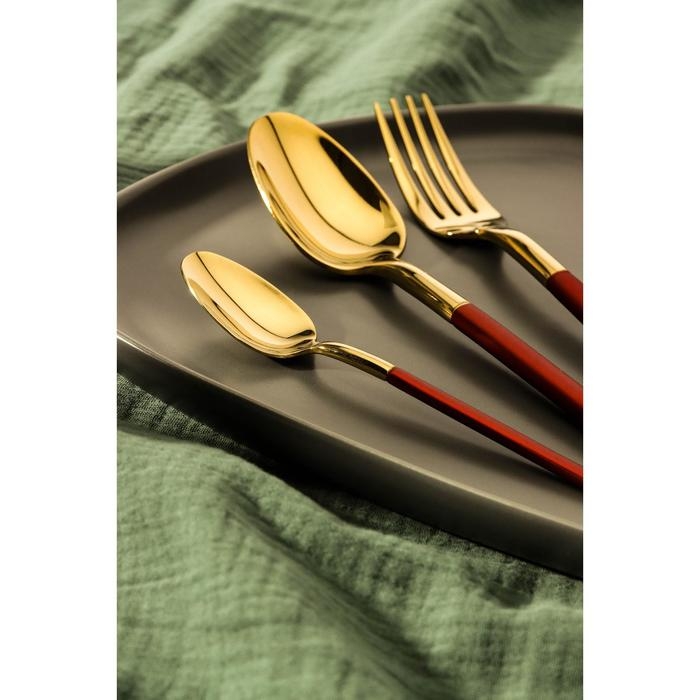 Набор столовых приборов из нержавеющей стали Magistro «Версаль», 4 предмета, цвет металла золотой, красная ручка Набор столовых приборов из нержавеющей стали Magistro «Версаль», 4 предмета, цвет металла золотой, красная ручка