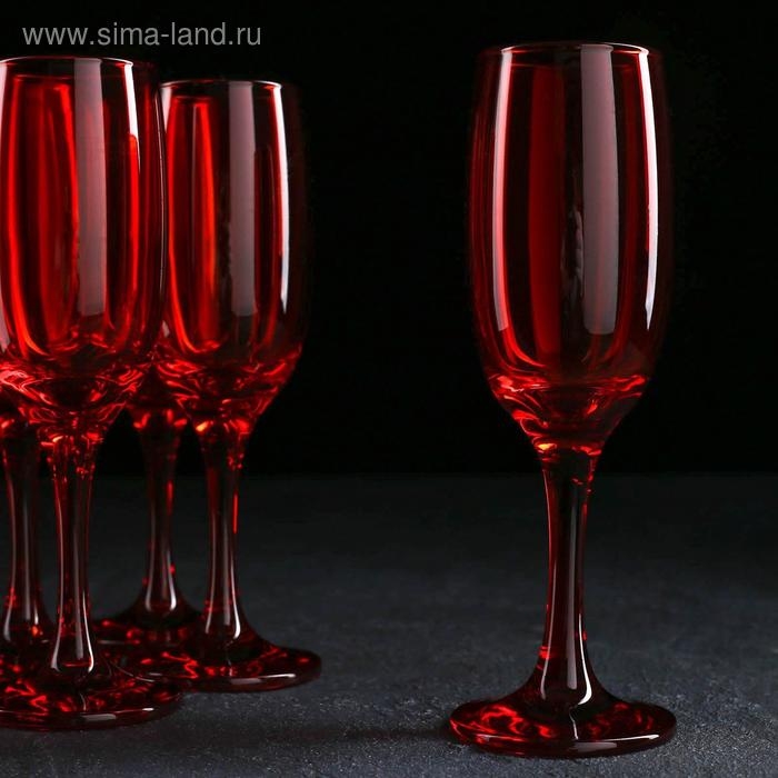 Набор бокалов для шампанского &laquo;Радуга&raquo;, 190 мл, 6 шт, цвет рубин