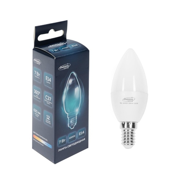 Лампа cветодиодная Luazon Lighting, C37, 7 Вт, E14, 630 Лм, 4000 К, дневной свет Лампа cветодиодная Luazon Lighting, C37, 7 Вт, E14, 630 Лм, 4000 К, дневной свет