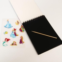 Гравюра-блокнот со штихелем, 10 листов, наклейки, Принцессы