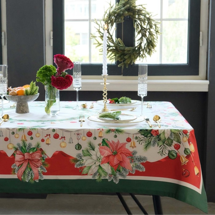 Скатерть Этель &laquo;Рождественский венок&raquo;, 150х180 см, с ВГМО, 100% хл, саржа 190 г/м2