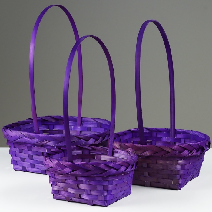 Набор корзин плетеных, D19x9/32 см, D22x9,5/34 см, D25x10/36 см, 3шт, фиолетовые, бамбук Набор корзин плетеных, D19x9/32 см, D22x9,5/34 см, D25x10/36 см, 3шт, фиолетовые, бамбук