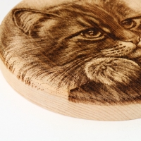 Доска из массива кедра &laquo;Кошка&raquo;, круглая, 18 &times; 18 см №187