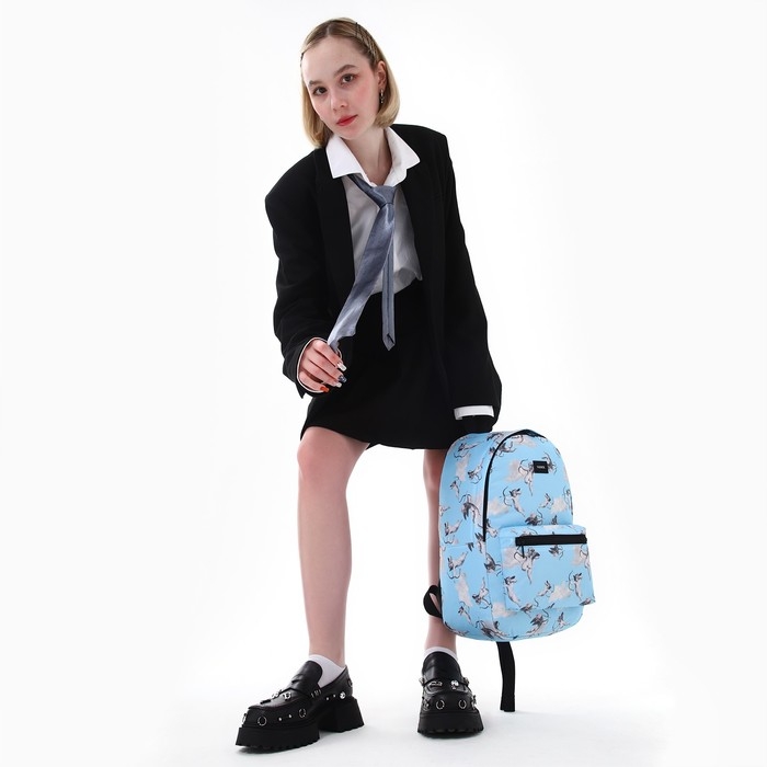 Рюкзак школьный текстильный &laquo;Ангелы&raquo;, 42х14х28 см, цвет голубой