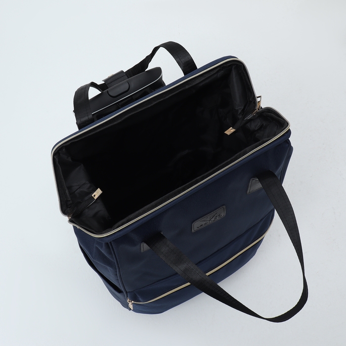 Сумка дорожная на колёсах, наружный карман, цвет синий