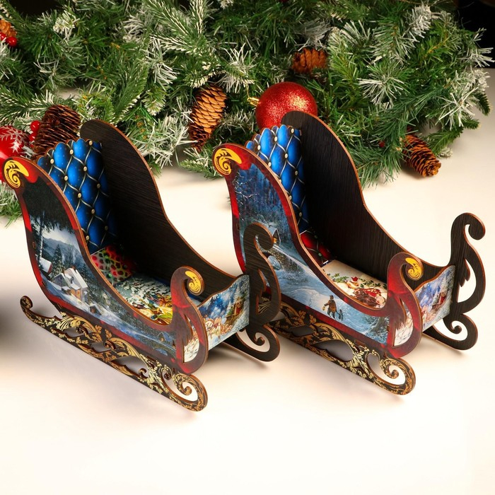 Шкатулка-Фруктовница Шкатулка-Фруктовница " Сани", микс, 28х11,5х20 см