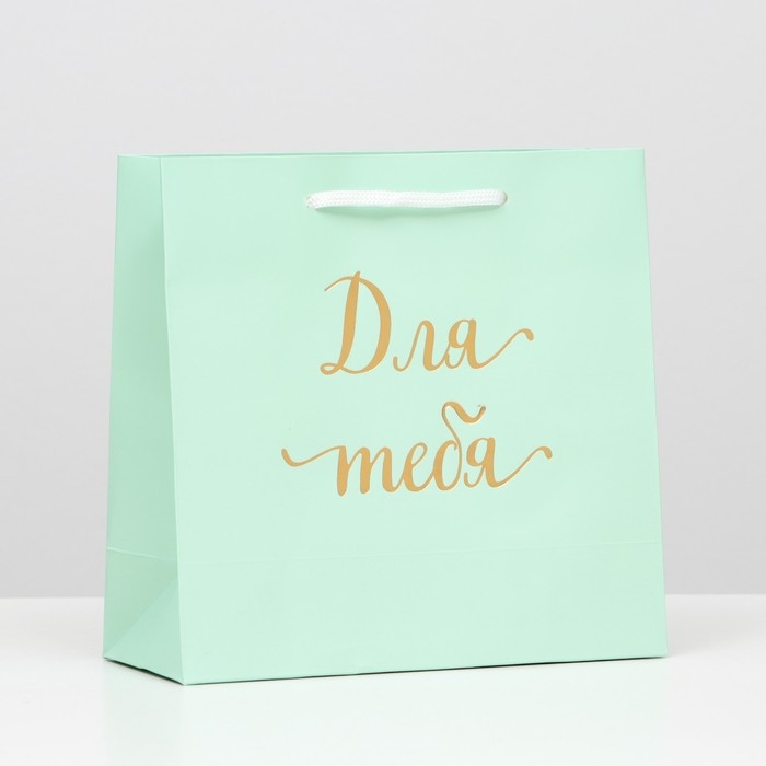 Пакет подарочный крафт Пакет подарочный крафт "Для тебя", зелёный, 22,5 х 23 х 10 см, набор 12 шт.