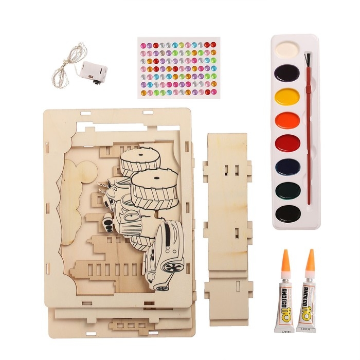 Набор для творчества «Создай ночник: Машинки» из дерева Набор для творчества «Создай ночник: Машинки» из дерева