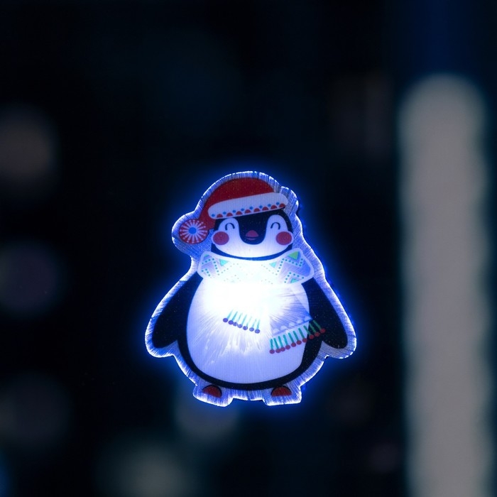 Светодиодная игрушка на липучке &laquo;Пингвин в шапке&raquo; 7.5 &times; 8 см, батарейки LR44х3 (в комплекте), свечение мульти