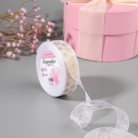 Лента капроновая с тиснением &laquo;Звёзды&raquo;, 25 мм, 23 &plusmn; 1 м, цвет белый/золотой