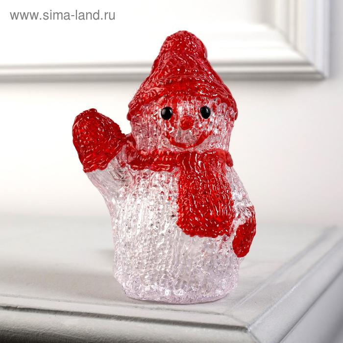 Светодиодная фигура &laquo;Приветливый снеговичок&raquo; 7 &times; 15 &times; 7 см, акрил, 8 LED, батарейки ААх2 (не в комплекте), свечение белое