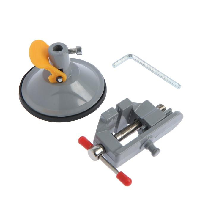 Мини-тиски алюминиевые ТУНДРА, крепление на присоске, поворотные на 180&deg;, 35 мм