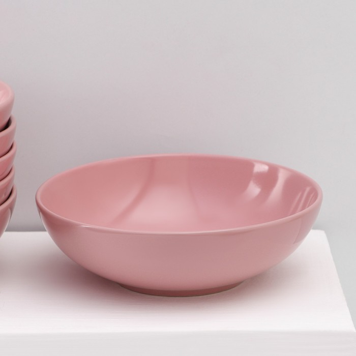 Набор тарелок керамических Доляна &laquo;Пастель&raquo;, 18 предметов: 6 тарелок d=19 см, 6 тарелок d=27 см, 6 мисок d=19 см, цвет розовый