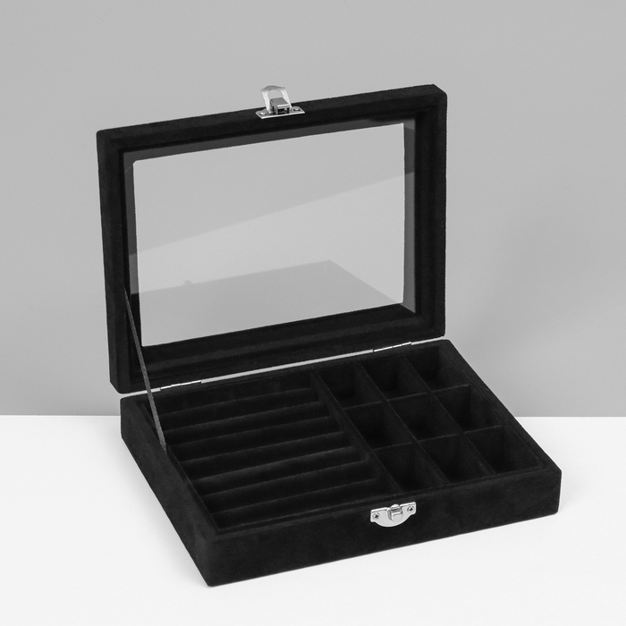 Подставка для украшений &laquo;Шкатулка&raquo;, 8 полос, 9 ячеек, 20&times;15&times;4,5, цвет чёрный