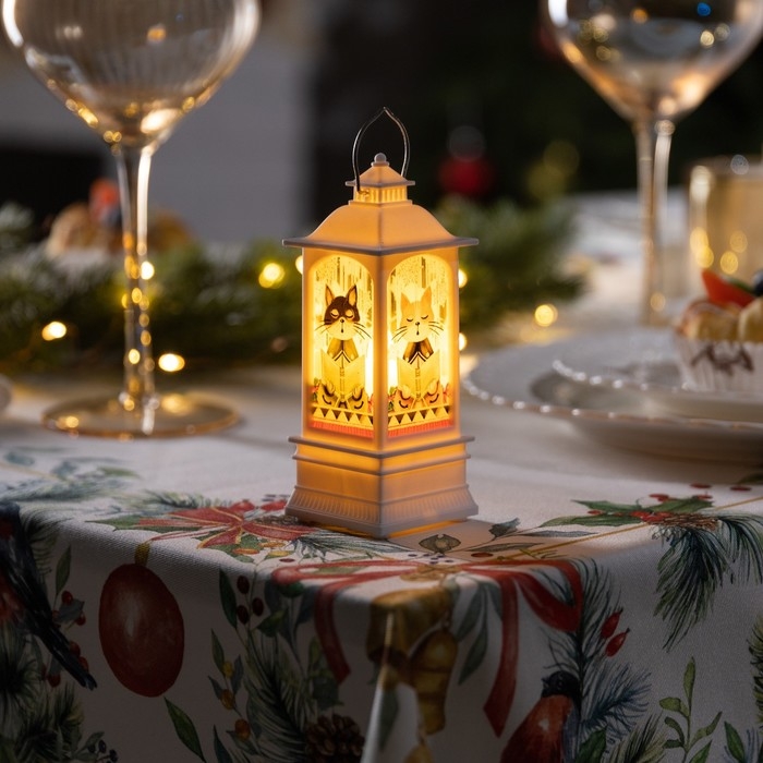 Светодиодная фигура &laquo;Белый фонарь с котиками&raquo; 5 &times; 12 &times; 5 см, пластик, батарейки AG13х3 (в комплекте), свечение тёплое белое