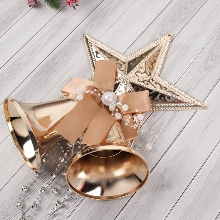 Украшение новогоднее Украшение новогоднее "Уютная сказка" колокольчики звезда бант бусина, 16х24 см, золото