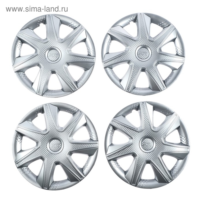 Колпаки колесные R14 Колпаки колесные R14 "ДЖОЙ ", серебристый, карбон, набор 4 шт