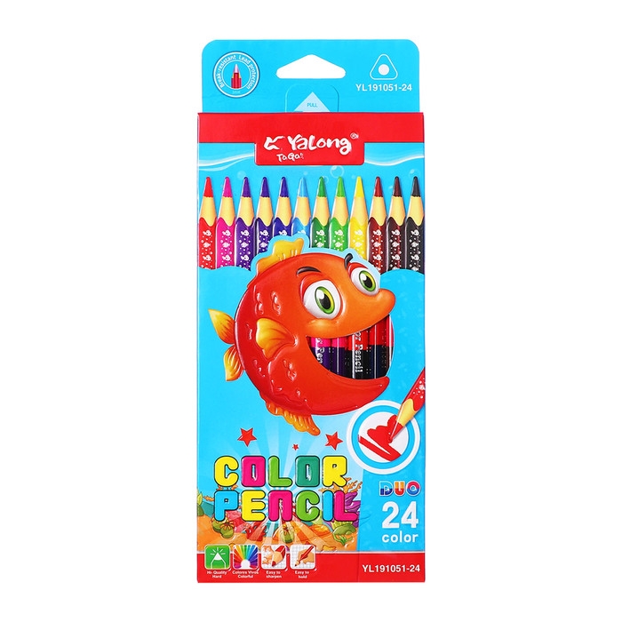 Карандаши 12 штук/24 цвета, в картонной коробке, шестигранные, деревянные, Акула