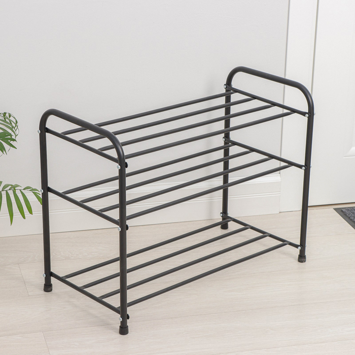 Подставка для обуви, 3 яруса, 65&times;32&times;48,5 см, цвет чёрный