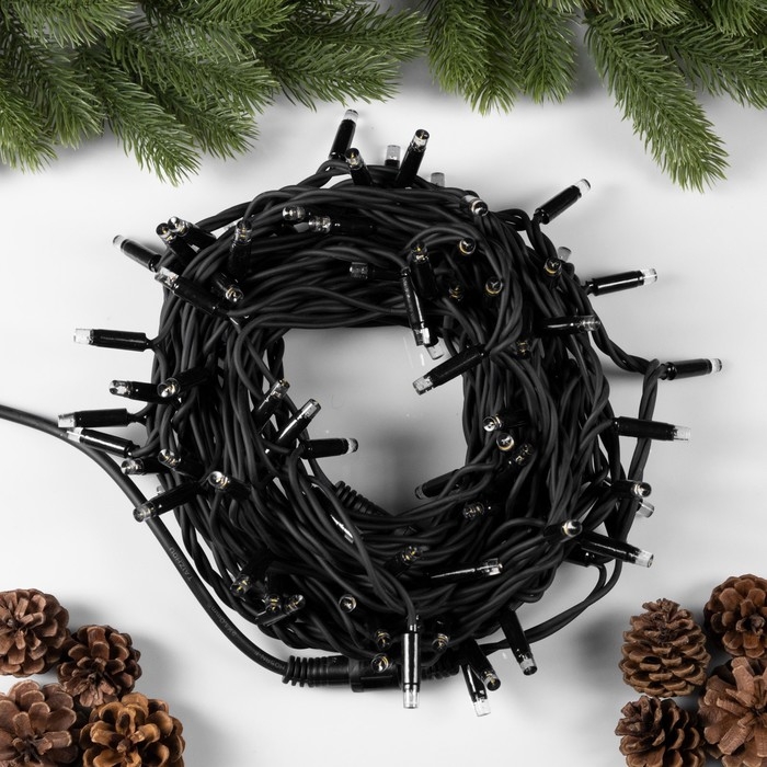 Гирлянда «Нить» 10 м, IP65, УМС, тёмная каучуковая нить, 100 LED, свечение тёплое белое, 220 В Гирлянда «Нить» 10 м, IP65, УМС, тёмная каучуковая нить, 100 LED, свечение тёплое белое, 220 В