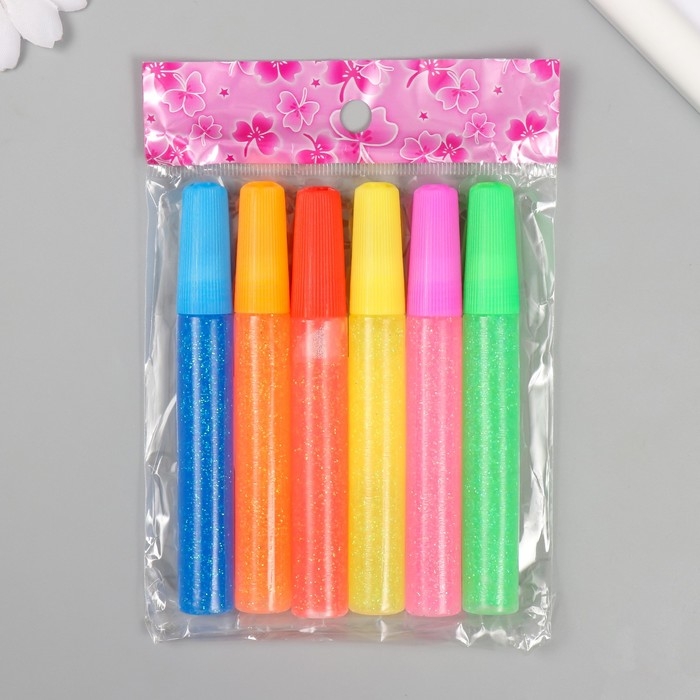 Глиттер клеевой набор 6 шт "Неоновый блеск" 12 грамм 10,5х8х1,2 см