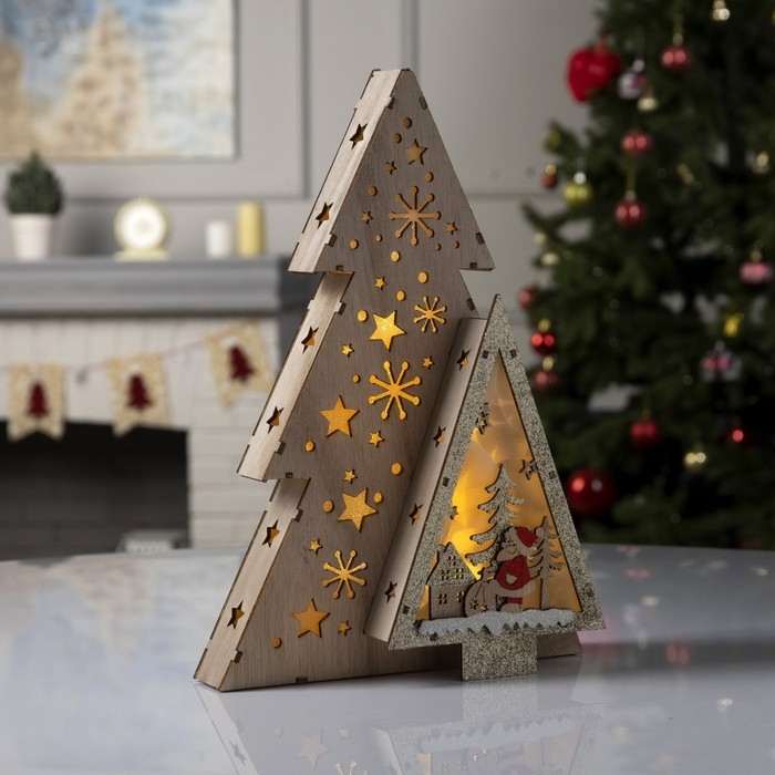 Светодиодная фигура «Звёздная ель с Сантой» 20 × 30 × 6.5 см, дерево, батарейки АААх2 (не в комплекте), свечение тёплое белое Светодиодная фигура «Звёздная ель с Сантой» 20 × 30 × 6.5 см, дерево, батарейки АААх2 (не в комплекте), свечение тёплое белое