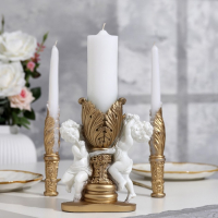 Свеча фигурная свадебная "Два ангела", 29,5х15 см, бело-золотая, 48 ч, домашний очаг Свеча фигурная свадебная "Два ангела", 29,5х15 см, бело-золотая, 48 ч, домашний очаг