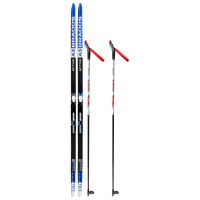 Комплект лыжный: пластиковые лыжи 170 см без насечек, стеклопластиковые палки 130 см, крепления NNN, цвета МИКС