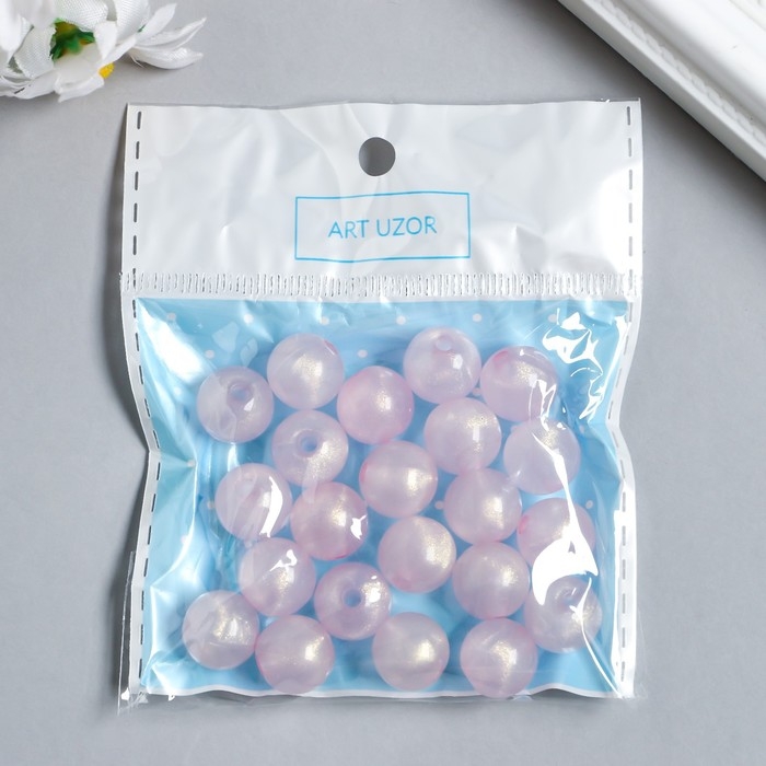 Бусины пластик "Шарики бледно-розовые с блёстками" светятся в темноте набор 20 гр d=1,2 см