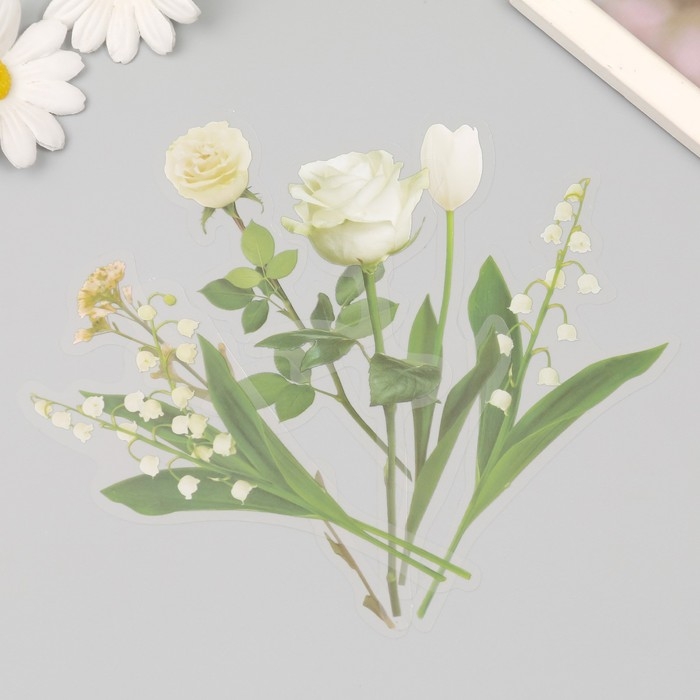 Наклейки пластик "Цветы и цитаты. Белые" набор 12 шт 8,5х21,5х0,2 см