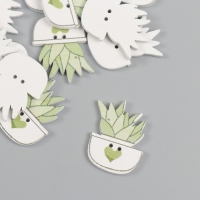 Пуговицы дерево для творчества 2 прокола "Суккулент в горшочке" набор 20 шт 1,8х2,5 см