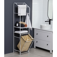 Стеллаж с корзиной для белья и перекладинами, 2-х ярусный, объем корзины 45 л, 38&times;35&times;160 см, цвет белый