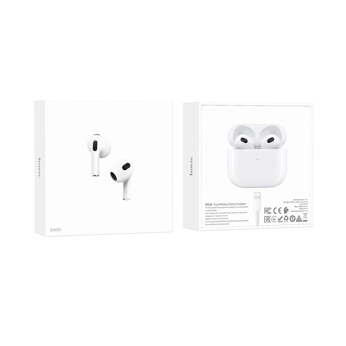 Наушники Hoco EW20, TWS, беспроводные, вкладыши, BT 5.3, 30/300 мАч, белые Наушники Hoco EW20, TWS, беспроводные, вкладыши, BT 5.3, 30/300 мАч, белые