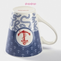 Кружка фарфоровая Доляна &laquo;Морячок&raquo;, 310 мл, цвет синий и белый