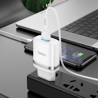 Сетевое зарядное устройство Hoco N1, 1 USB, 2.4 А, кабель Lightning - USB, 1 м, белое Сетевое зарядное устройство Hoco N1, 1 USB, 2.4 А, кабель Lightning - USB, 1 м, белое