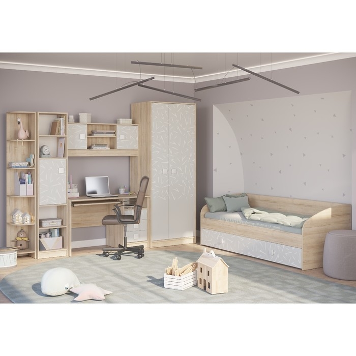 Кровать односпальная с двумя ящиками МИККИ 800х2000 Дуб Ривьера/ Пастельный Зеленый