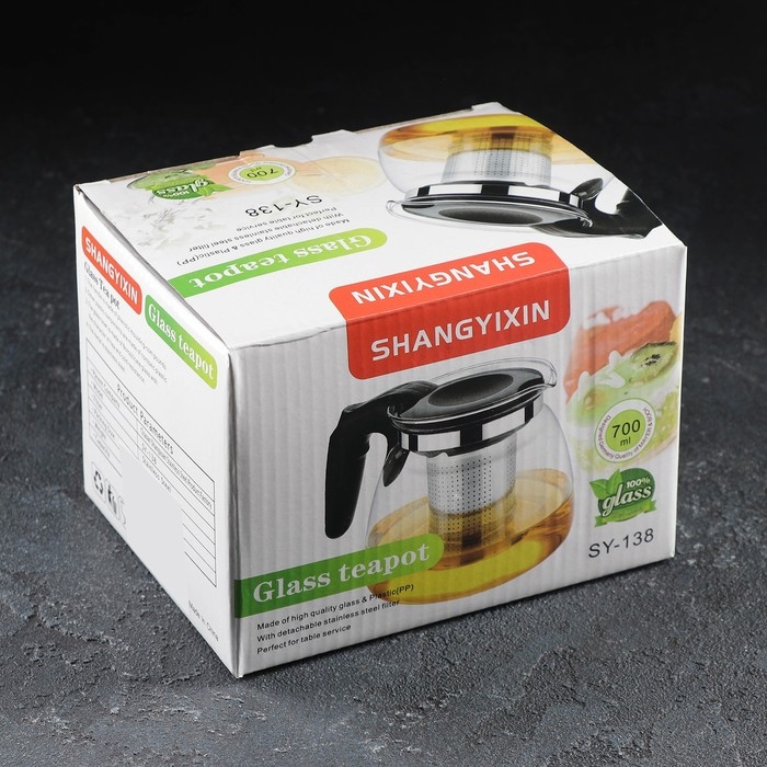 Чайник стеклянный заварочный «Джулиан», 700 мл, с металлическим ситом, цвет МИКС Чайник стеклянный заварочный «Джулиан», 700 мл, с металлическим ситом, цвет МИКС