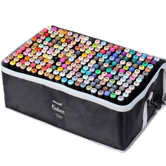 Маркеры для скетчинга двусторонние Mazari Fantasia, 204 цвета (2 маркера-блендера) Маркеры для скетчинга двусторонние Mazari Fantasia, 204 цвета (2 маркера-блендера)