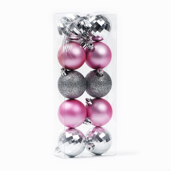 Новогодние шары ёлочные, на Новый год, d=5 см, 10 шт., цвет розовые и серебристый