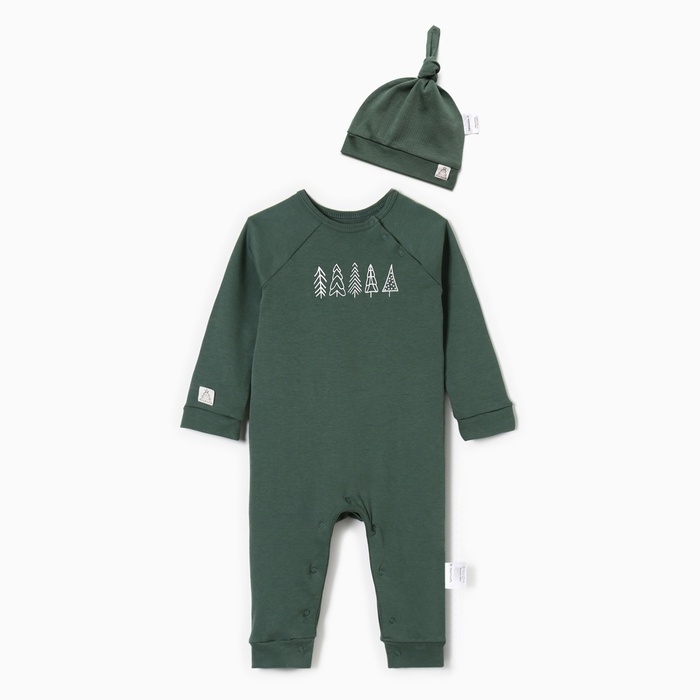 Новый год. Комбинезон с шапочкой Крошка Я "Еловые веточки", рост 86-92 см, зеленый